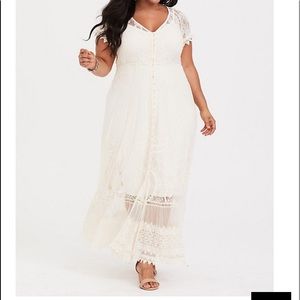 Boho Lace Button In Front Maxi Dress